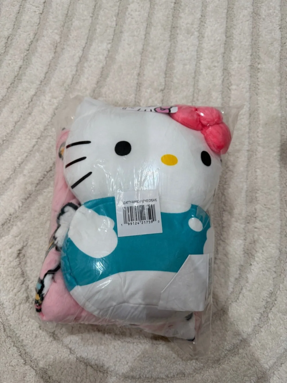 Hello Kitty Pink Plush Throw Blanket with Rainbows, Hearts & Flowers